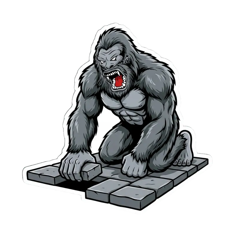 Yetti mascot laying a stone paver