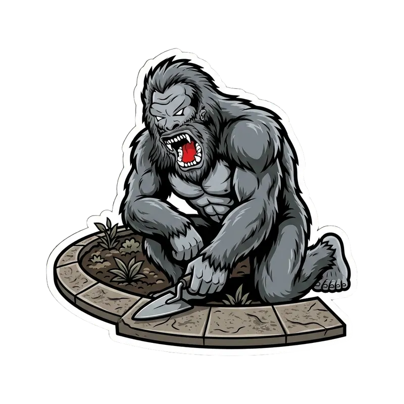 Yetti mascot troweling concrete curbing