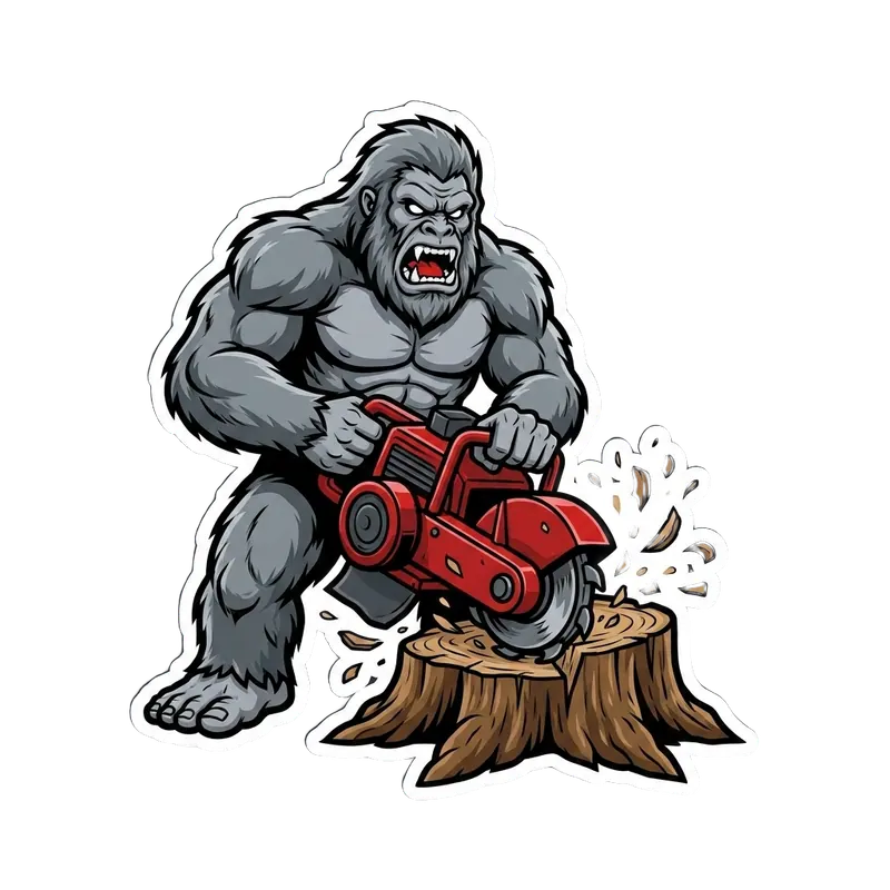 Yetti mascot grinding a tree stump