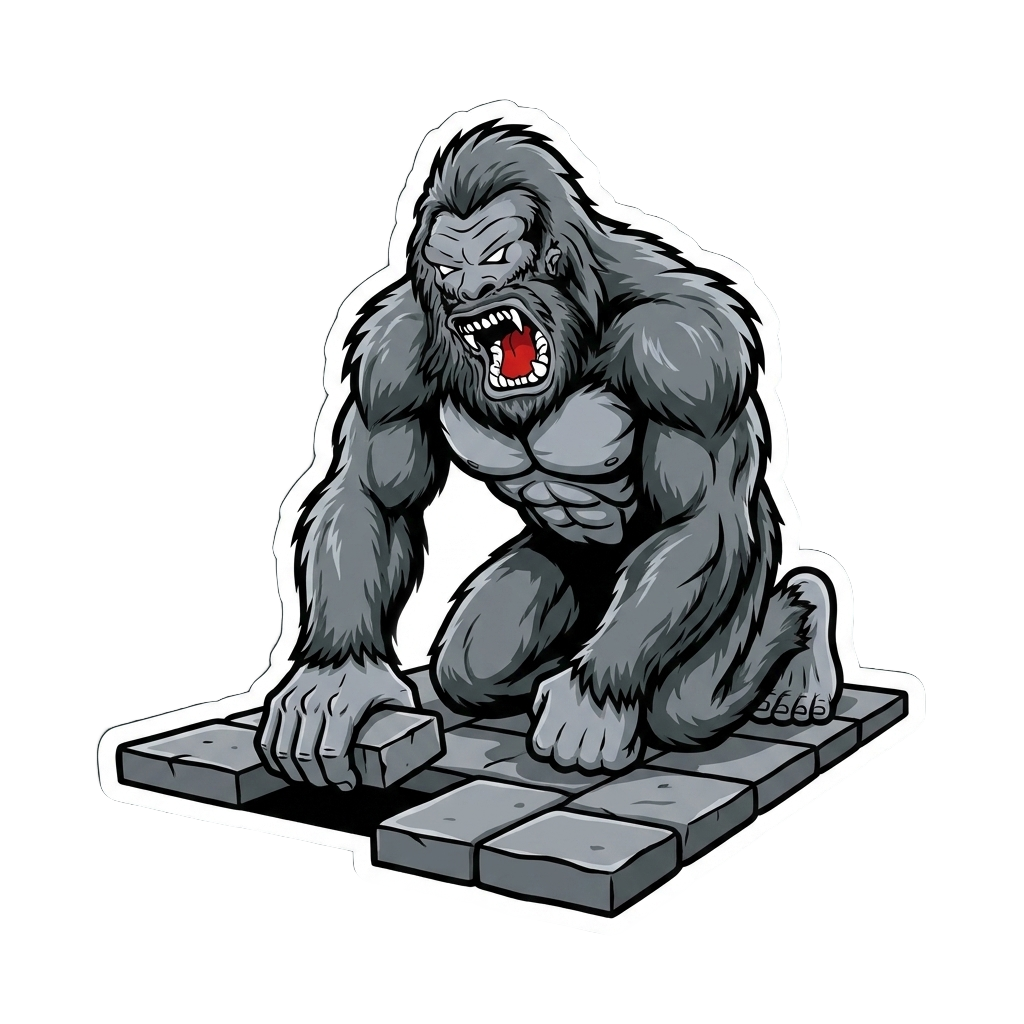 Yetti mascot laying a stone paver