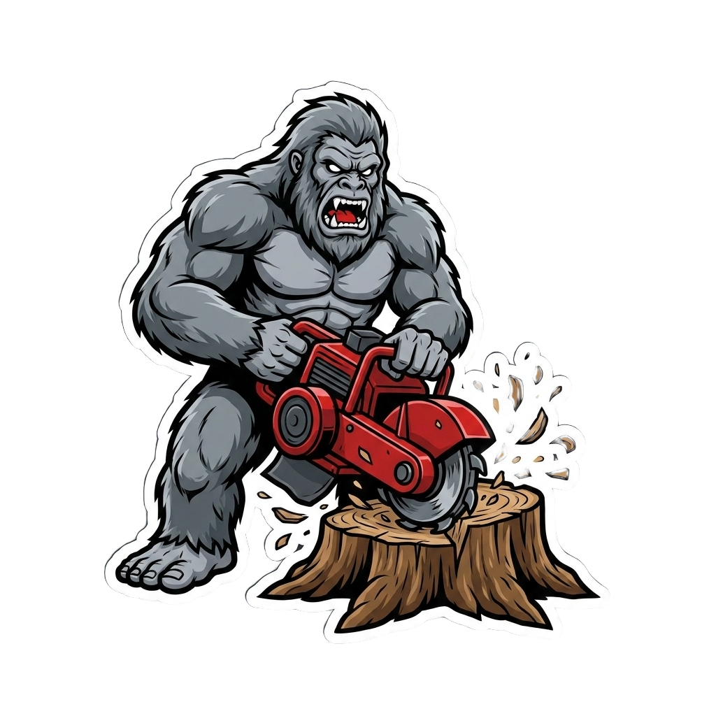 Yetti mascot grinding a tree stump